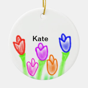 De kleurrijke tulp waterverf voegt naamtekst moder keramisch ornament