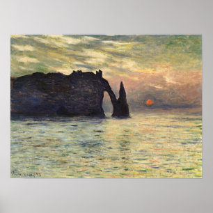 De klif Etretat, Zonsondergang door Claude Monet Poster