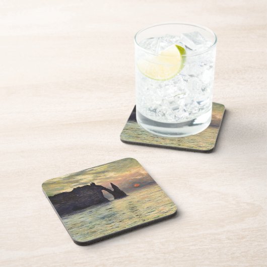 De Klif van Etretat, zonsondergang van Claude Mone Drankjes Onderzetter (Rechterzijde)