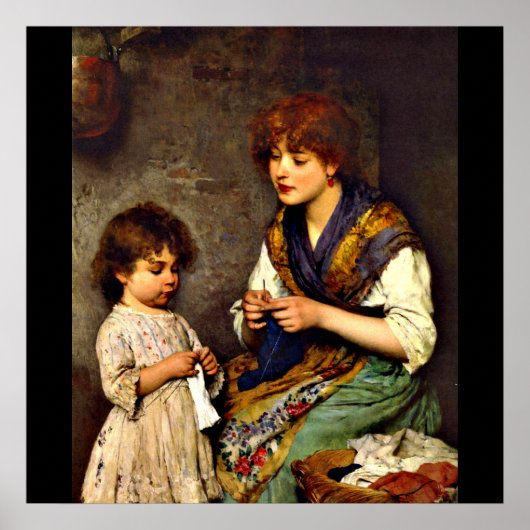 De Knitting Lesson, mooi kunstschilderij Poster (Voorkant)
