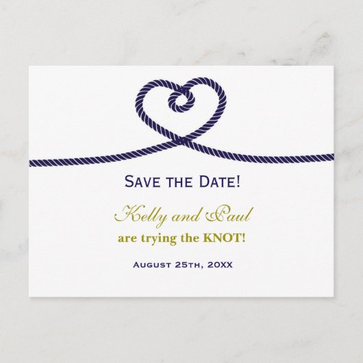 DE KNOOP AAN ELKAAR VASTMAKEN Hart Touw Trouwdatum Aankondigingskaart (Voorkant)