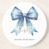 De Knoop Aantrekken Blauw Lint Bruidsfeest Zandsteen Onderzetter (Voorkant)