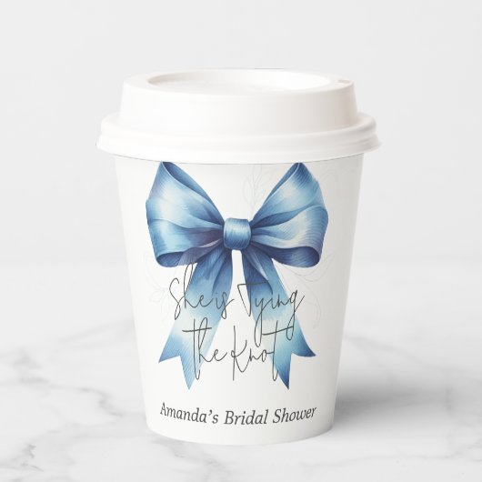 De Knoop Doorhakken Blauw Lint Bruidsfeest Papieren Bekers (Voorkant)