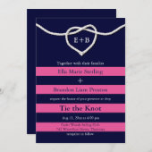 De knoop doorhakken Fuchsia & Navy bruiloft uitnod Kaart (Voorkant / Achterkant)