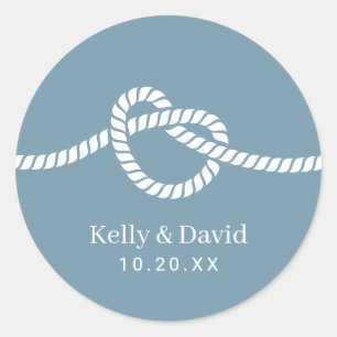 De knoop vastbinden Touw Hart Stoffig Blauw Bruilo Ronde Sticker