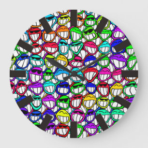 DE KOELE GLIMLACHENDE GROEP VAN GEZICHTEN GROTE KLOK