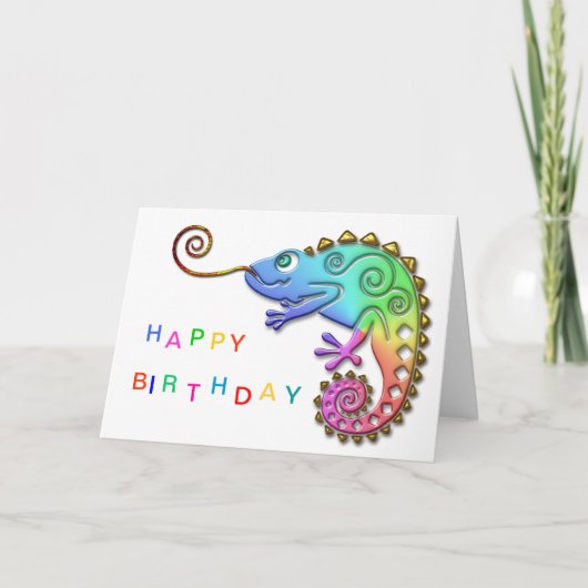 De koele Kleurrijke Verjaardag van het Kameleon Kaart (Voorkant)