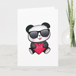 De koele Panda draagt het Hart van de Feestdagen Kaart