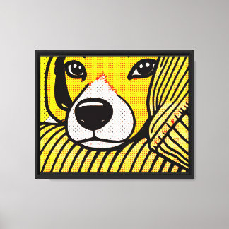 De kop van de beagle rustte op de armleuning. canvas afdruk