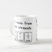 De korte periodieke mok van de naamnaam (Voorkant links)