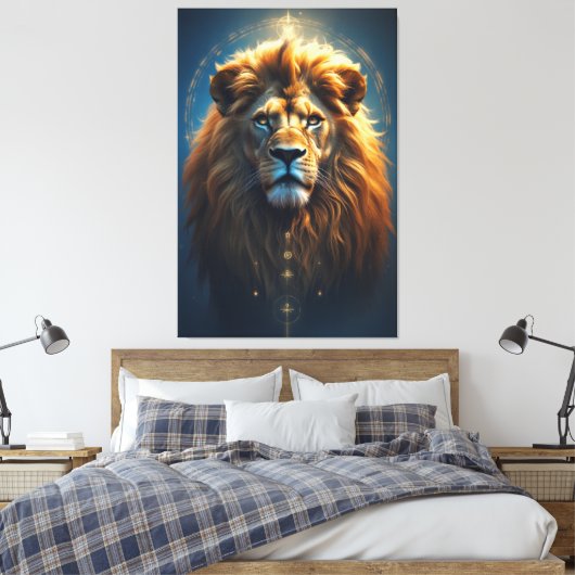 De Kosmische Leeuw - Bewaker van Innerlijke Macht Canvas Afdruk (Insitu (Slaapkamer))
