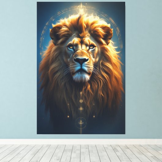 De Kosmische Leeuw - Bewaker van Innerlijke Macht Canvas Afdruk (Insitu (Houten vloer))