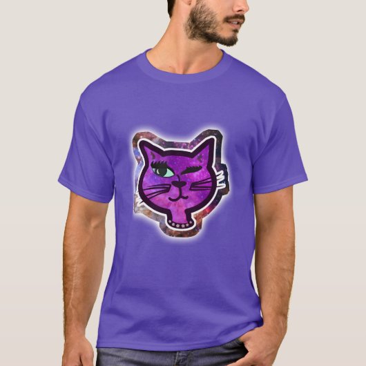 De kosmos Sparkle Winking Cat T-shirt (Voorkant)