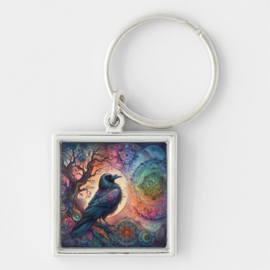 De Kraai Boom des Levens Mandala Heidens  Sleutelhanger (Voorkant)