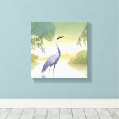 De kraan | Waterverf mooie vogel Canvas Afdruk (Insitu (Houten vloer))
