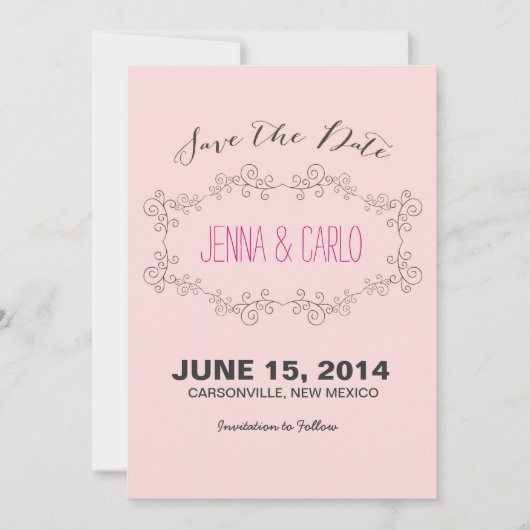 de krabbel werveling bewaart de datum save the date (Voorkant)