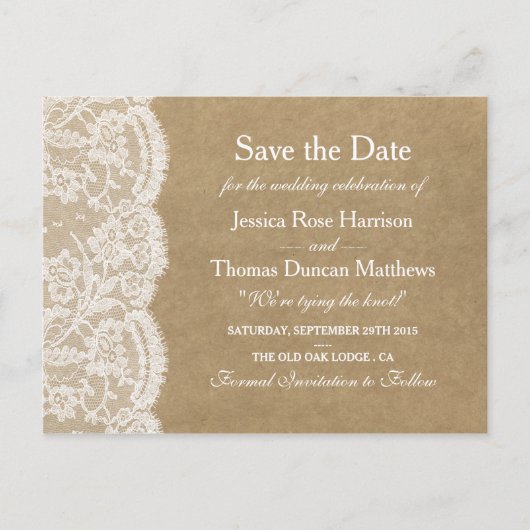 De Kraft & Lace bruiloft Collectie opslaan van de  Aankondigingskaart (Voorkant)