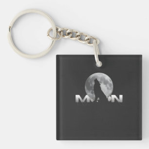de kreet van de wolf onder de volle maan sleutelhanger