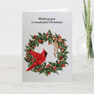 De Kroon van Kerstmis met Rode Kardinaal Feestdagen Kaart