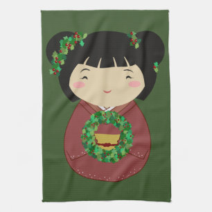 De Kroon van Kerstmis van Kokeshi Theedoek