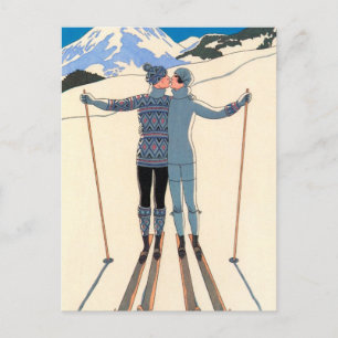 De Kunst Deco houdt van Kus Skis sparen de Datum! Aankondigingskaart