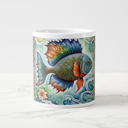 De kunst van Batik Fish Extra Grote Beker (Voorkant)