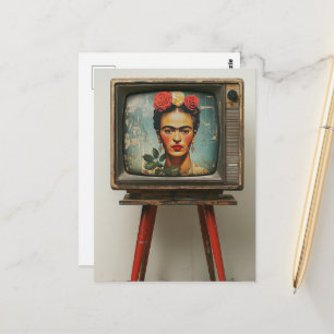 De kunstenaar op een tv-grunge briefkaart