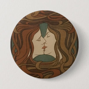 De kus 1898, vrouw - Art Nouveau - Illustratie Ronde Button 7,6 Cm