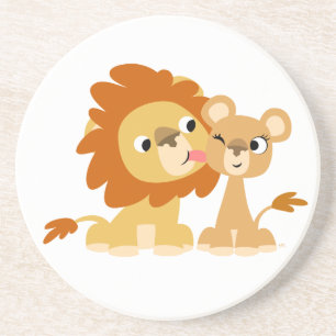 De kus: Cute Cartoon Lion Couple Onderzetter