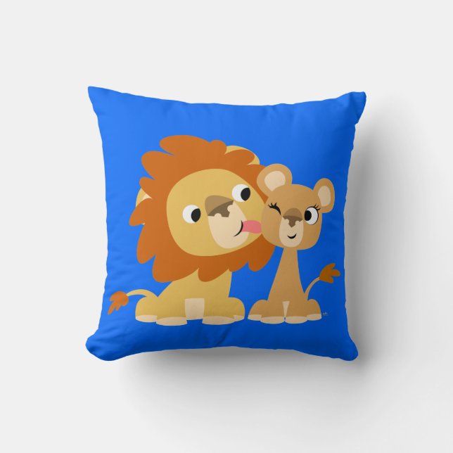 De kus: Cute Cartoon Lion Couple Pillow Kussen (Voorkant)