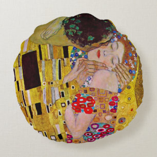 De Kus door Gustav Klimt, Vintage Art Nouveau Rond Kussen