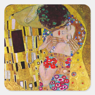 De Kus door Gustav Klimt, Vintage Art Nouveau Vierkante Sticker
