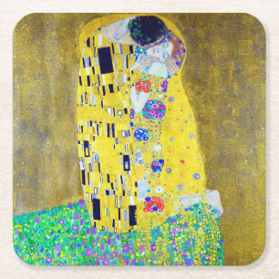 De Kus, Gustav Klimt Vierkante Kartonnen Onderzetter