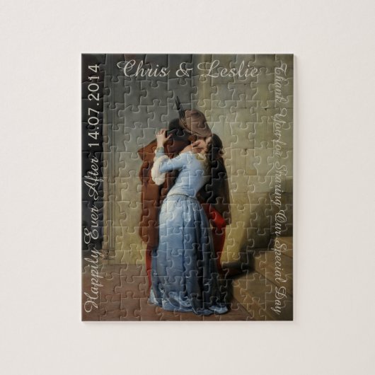 De Kus / Il Bacio aangepaste tekst kunst puzzel (Verticaal)