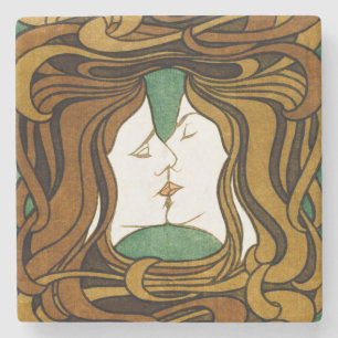 De Kus Peter Behrens Art Nouveau Vintage Kunst Stenen Onderzetter