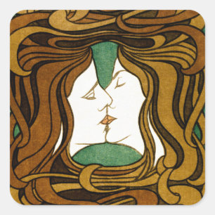 De Kus Peter Behrens Art Nouveau Vintage Kunst Vierkante Sticker