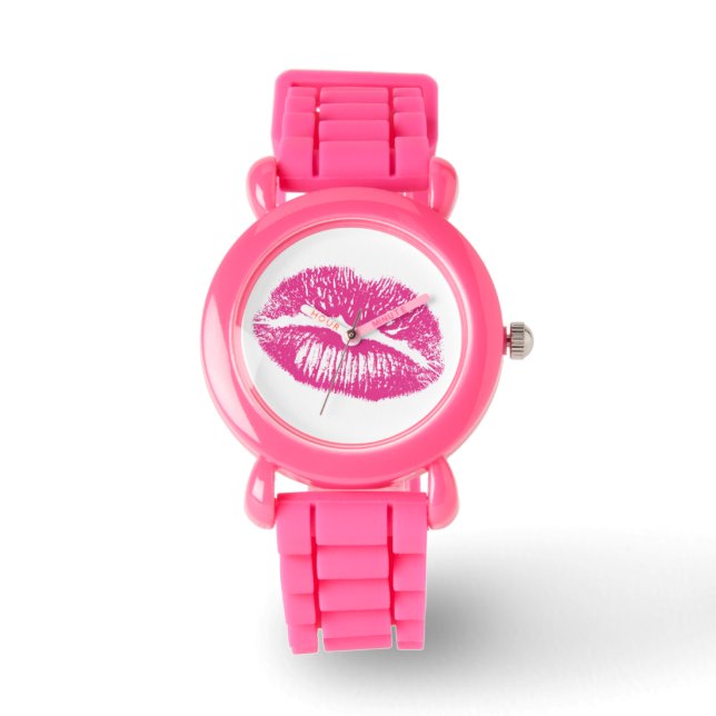 De kus, roze lips horloge (Voorkant)