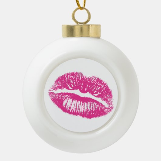 De kus, roze lips keramische bal ornament (Voorkant)