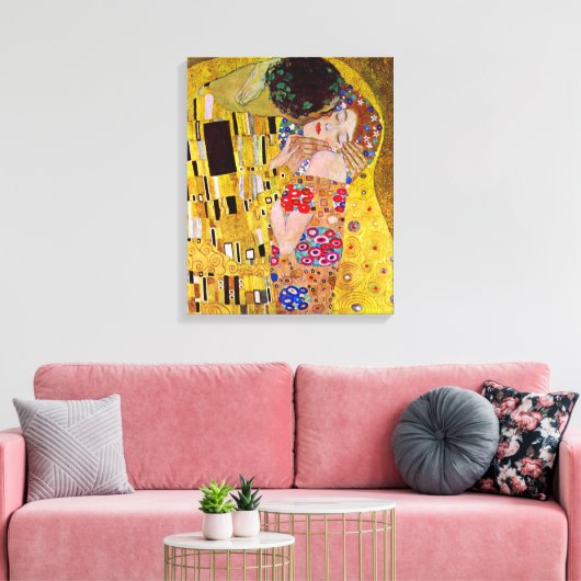 De kus van Gustav Klimt, Art Nouveau Canvas Afdruk (Insitu (Woonkamer))