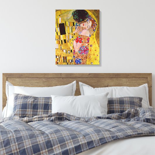 De kus van Gustav Klimt, Art Nouveau Canvas Afdruk (Insitu (Slaapkamer))