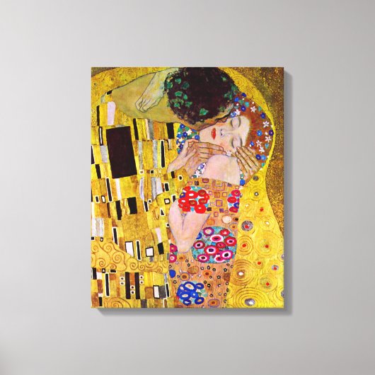 De kus van Gustav Klimt, Art Nouveau Canvas Afdruk (Voorkant)