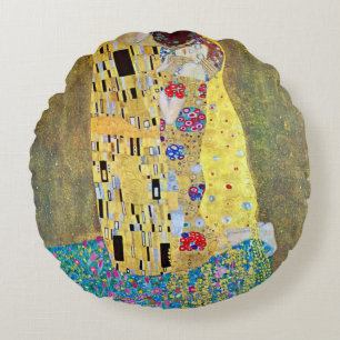 De kus van Gustav Klimt,  Art Nouveau Rond Kussen
