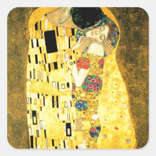 De kus van Gustav Klimt Art Nouveau Vierkante Sticker