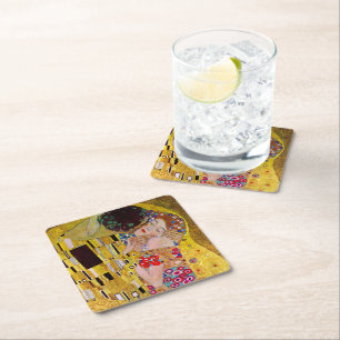De kus van Gustav Klimt,  kunst bruiloft Vierkante Kartonnen Onderzetter