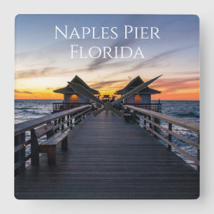 De kust van Napels Pier florida Vierkante Klok