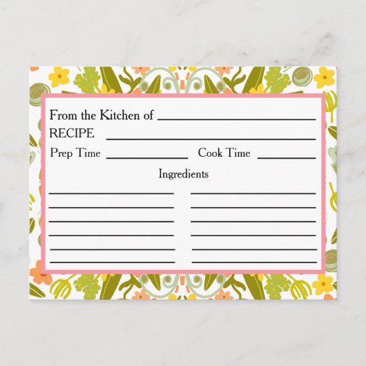 De la cuisine de Cartes de recettes Or Rose Floral (Devant)