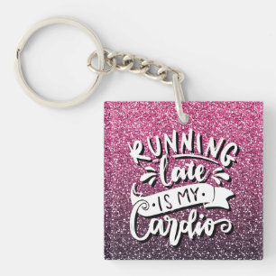 DE LAATSTE LOOP IS MIJN CARDIO GLITTER-TYPOGRAFIE SLEUTELHANGER