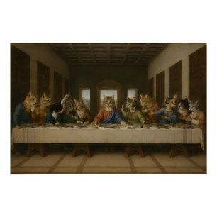 De Laatste Maaltijd Katten Parodie Renaissance Kun Perfect Poster