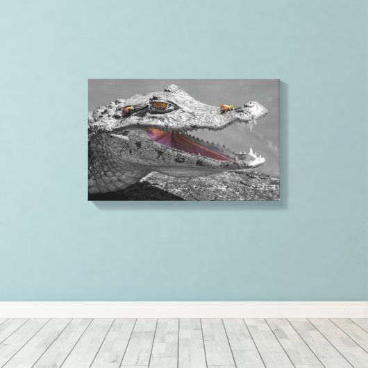 De lachende krokodil en de vliegen canvas afdruk (Insitu (Houten vloer))