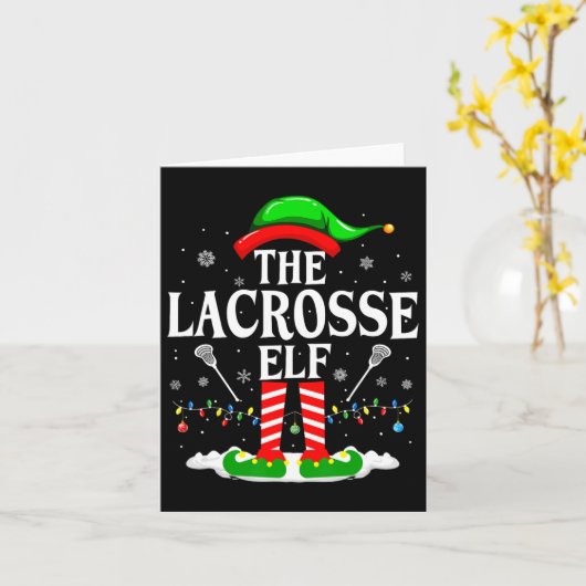 De Lacrosse Elf Grappig Matching Xmas Lacrosse Chr Kaart (Gele Bloem)